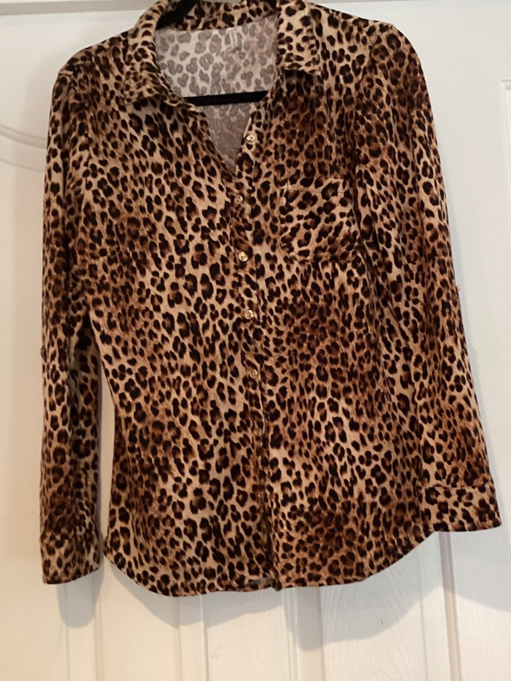 DNA Couture Women Leopard Blouse,Size Large, Color Brown Preown